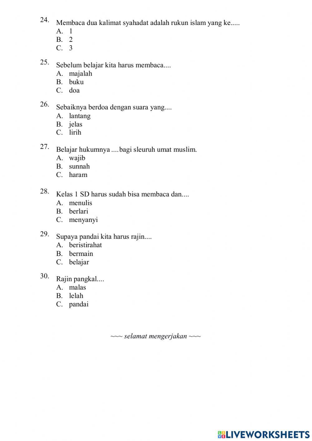 Soal PAS PAI KELAS 1