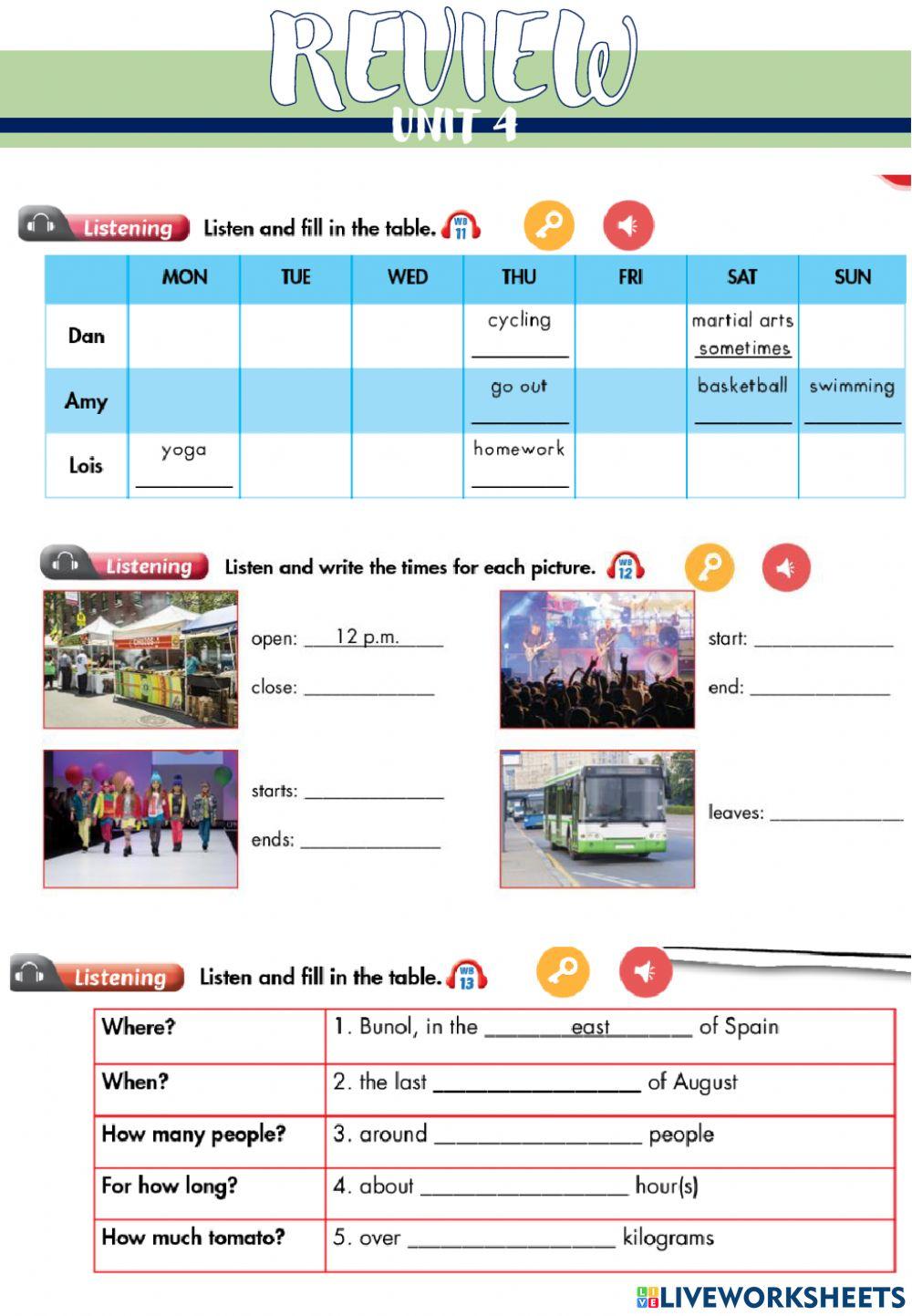 Lớp 6 unit 4 listening wb worksheet Live Worksheets