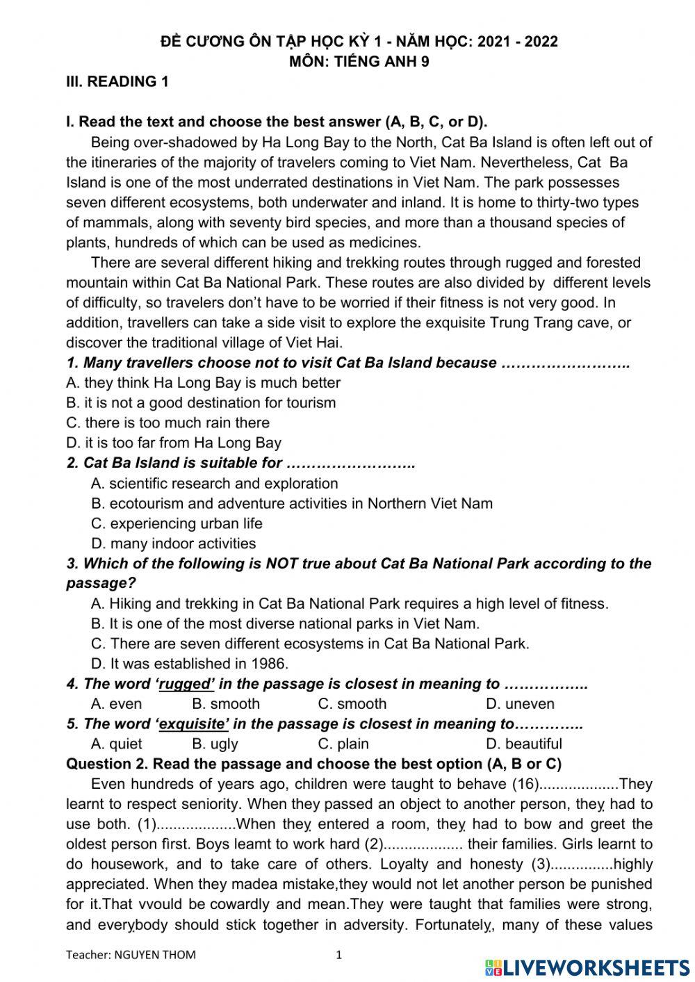 E9-review 1st term-reading 1