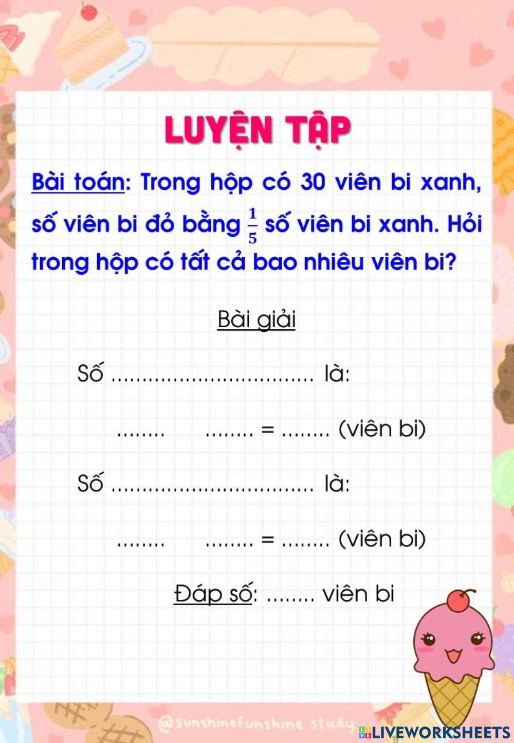Luyện tập - Bài toán giải bằng hai phép tính (3)