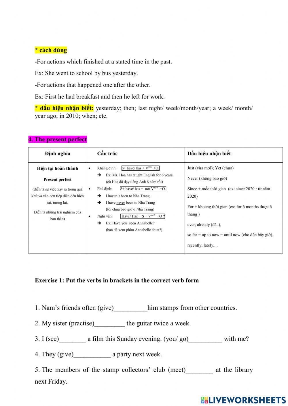 Đề cương ôn thi học kỳ 1 - Tiếng Anh 7 - Grammar - Tenses