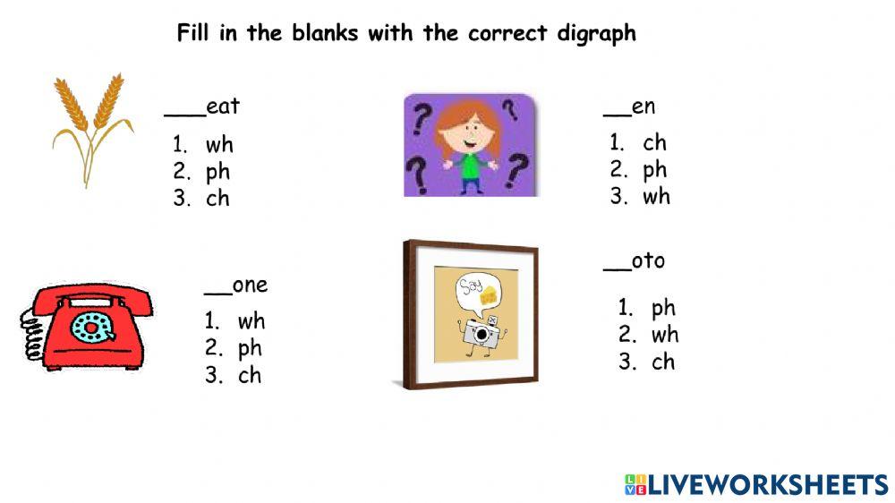 'wh' digraph worksheet online exercise for Live Worksheets