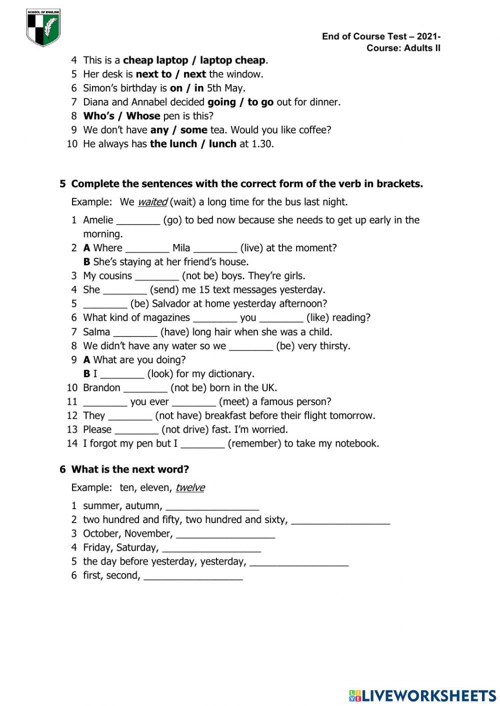 End of the year test