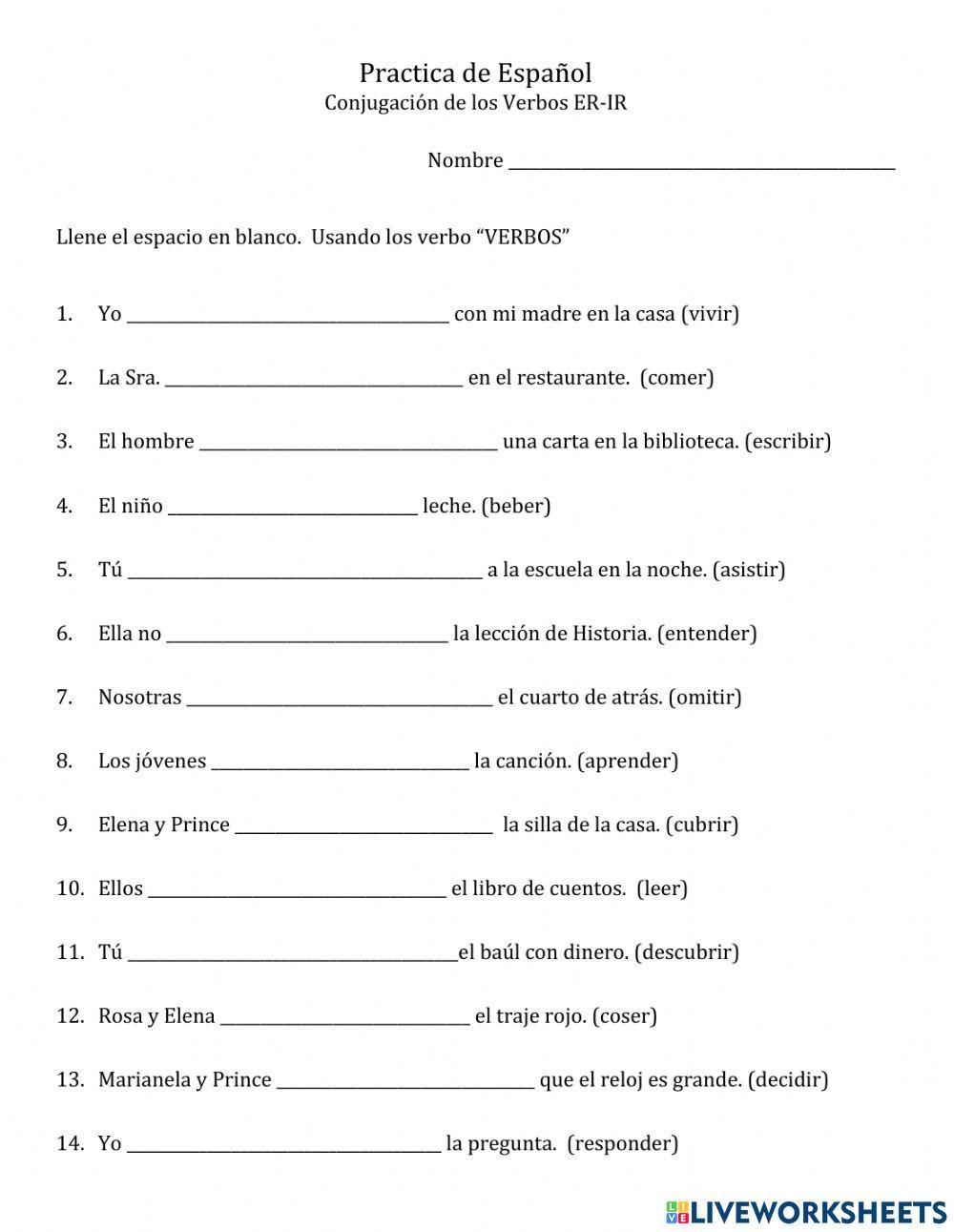 Conjugacion de los verbos que terminan en -er-ir-
