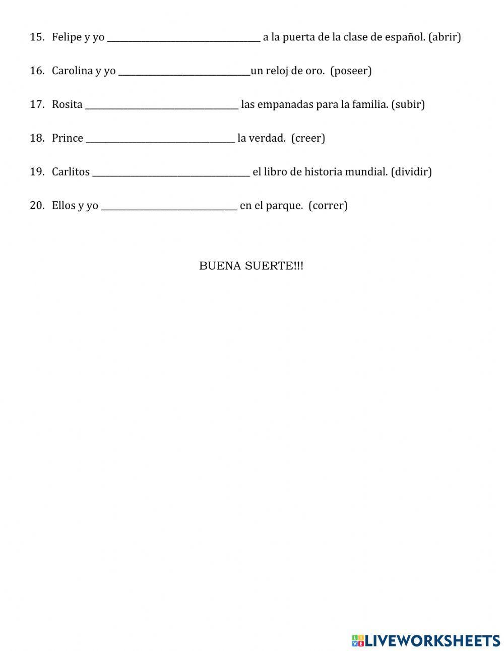 Conjugacion de los verbos que terminan en -er-ir-