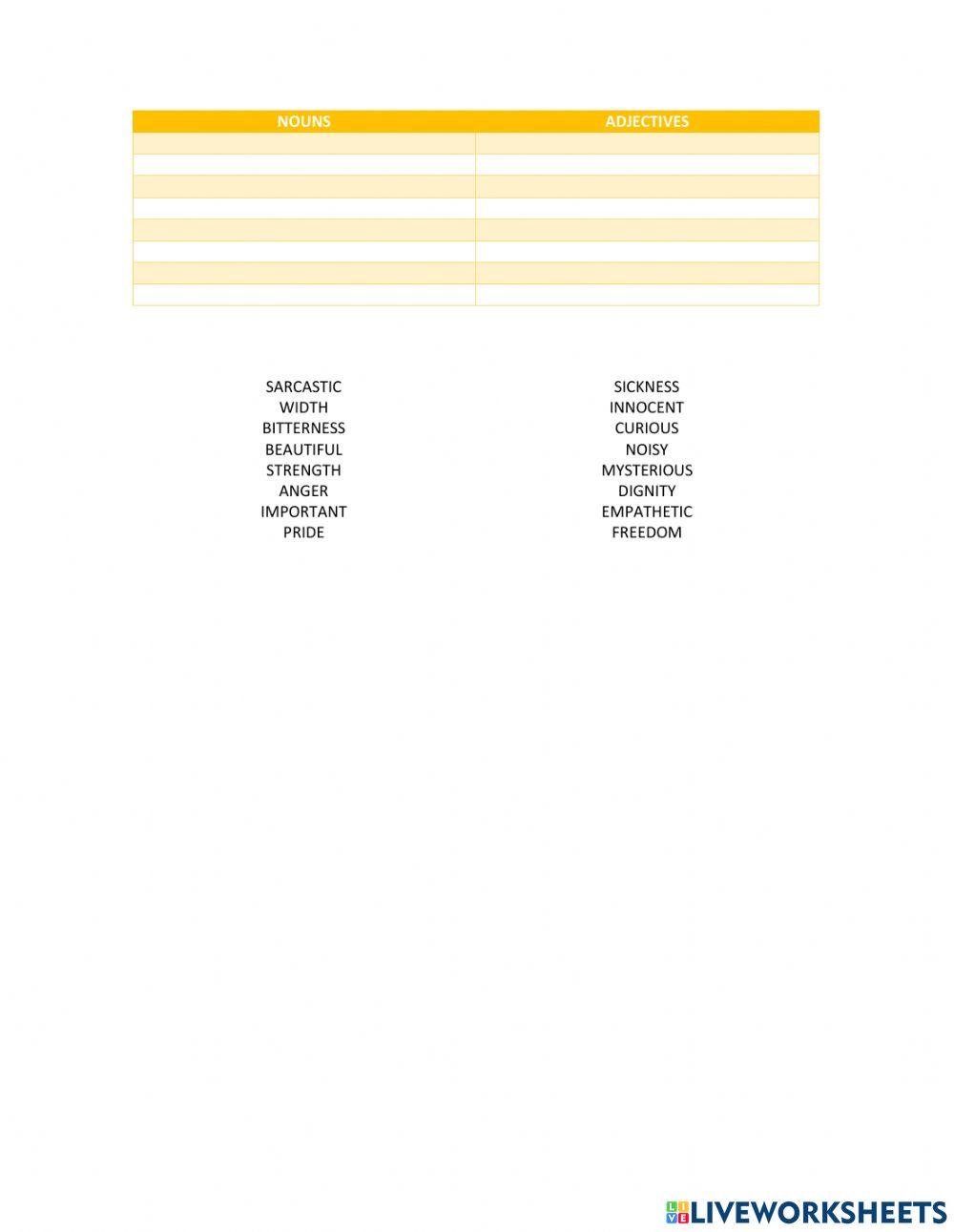 Nouns and adjectives