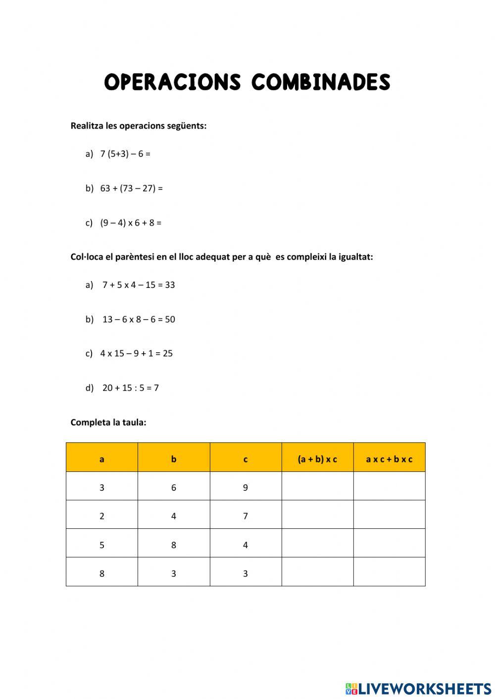 Operacions combinades