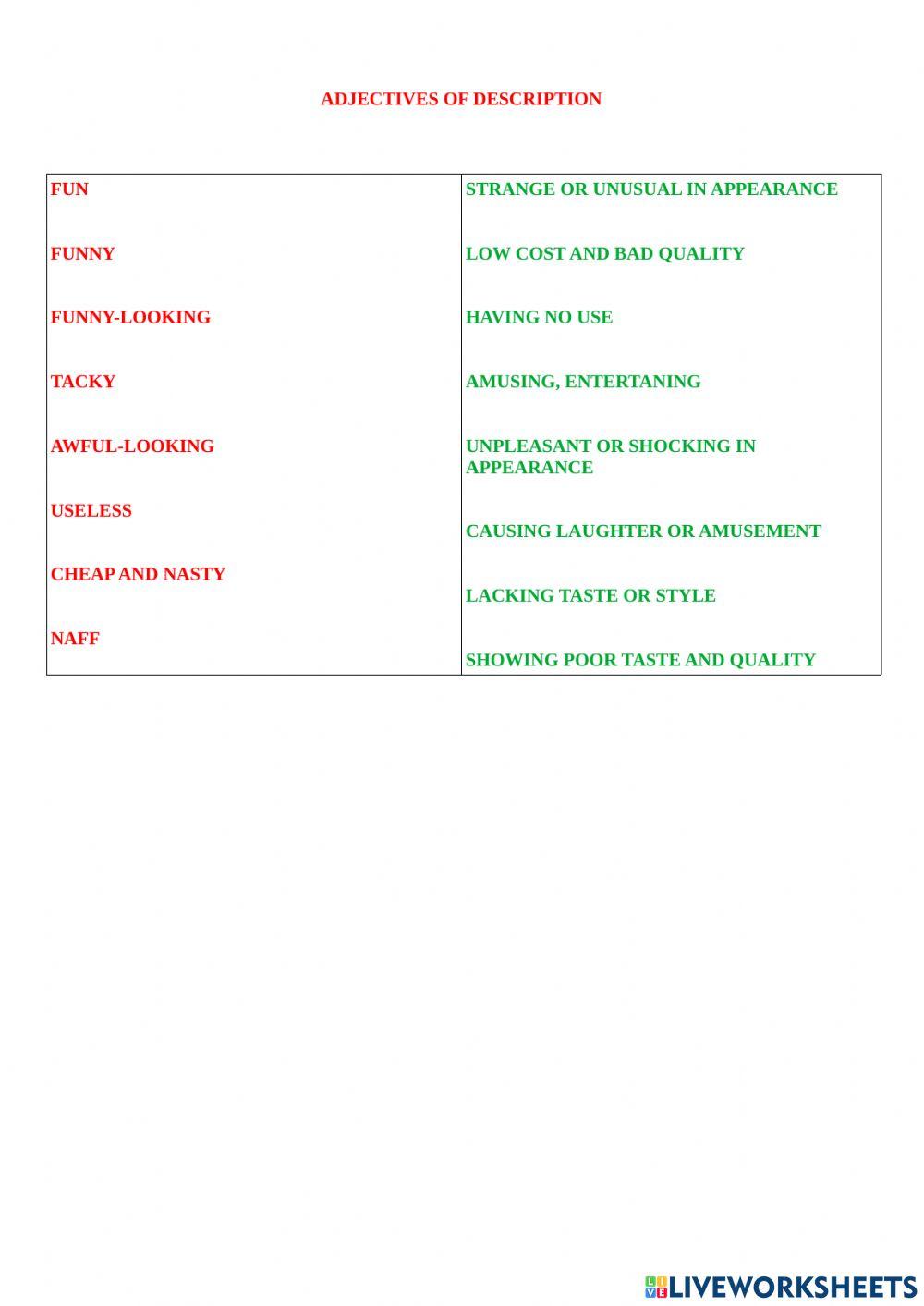 Adjectives of description