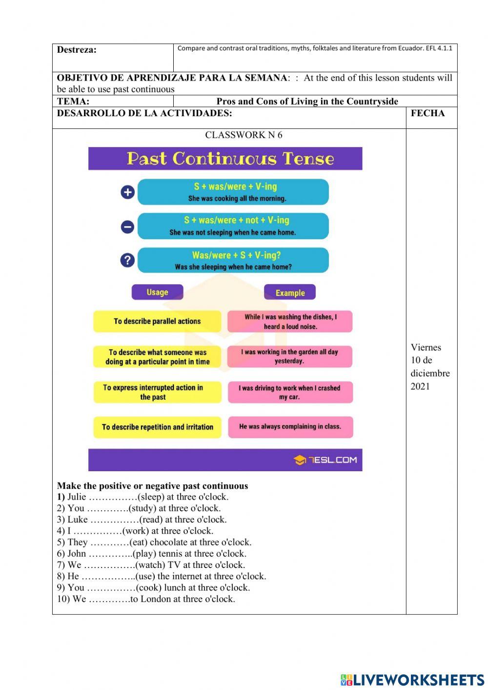 Past continous tense