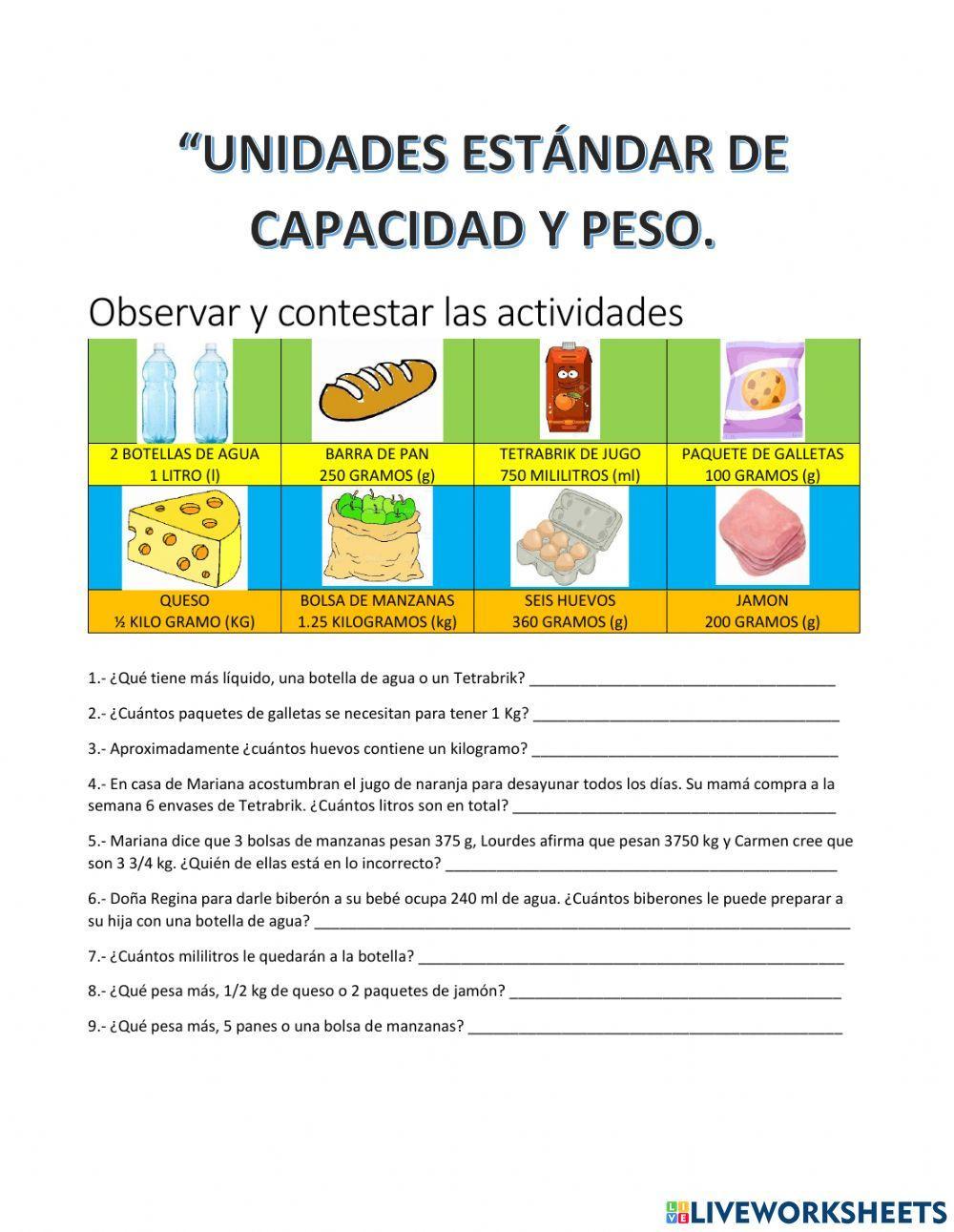 Unidades de capacidad y peso