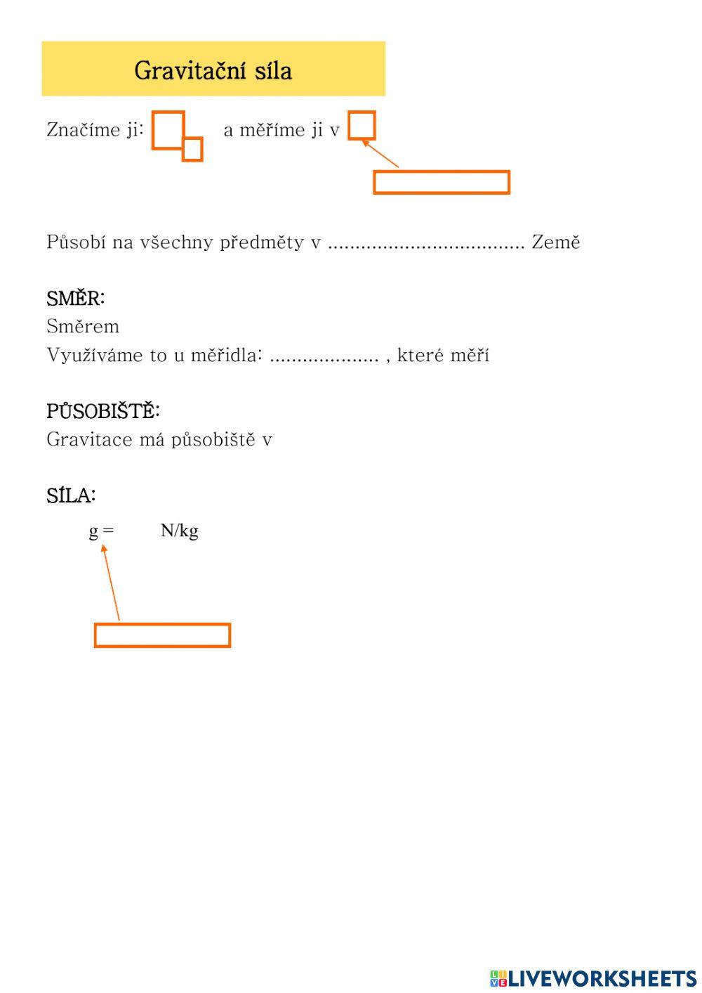 Gravitační síla exercise | Live Worksheets