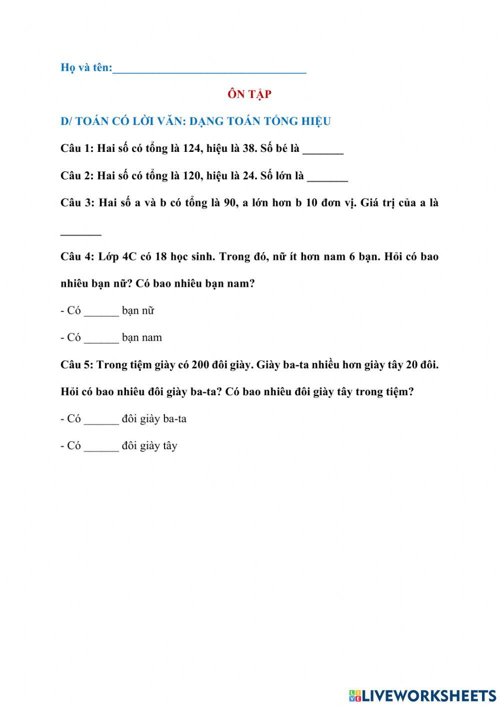 Ôn tập biểu đồ - tổng hiệu