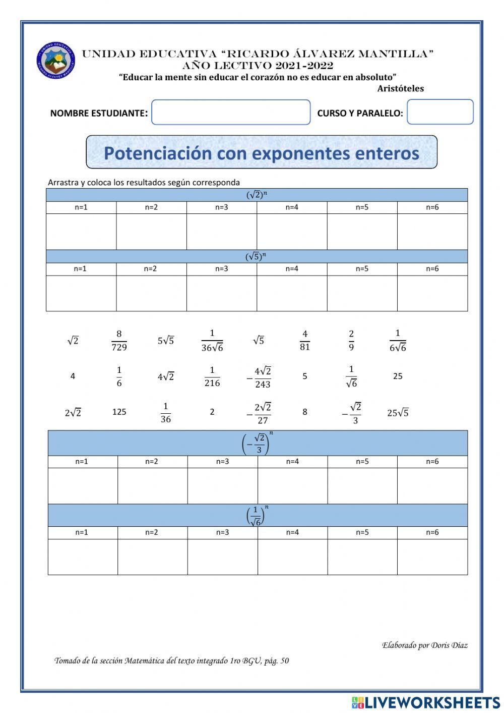 Potencias con exponentes enteros