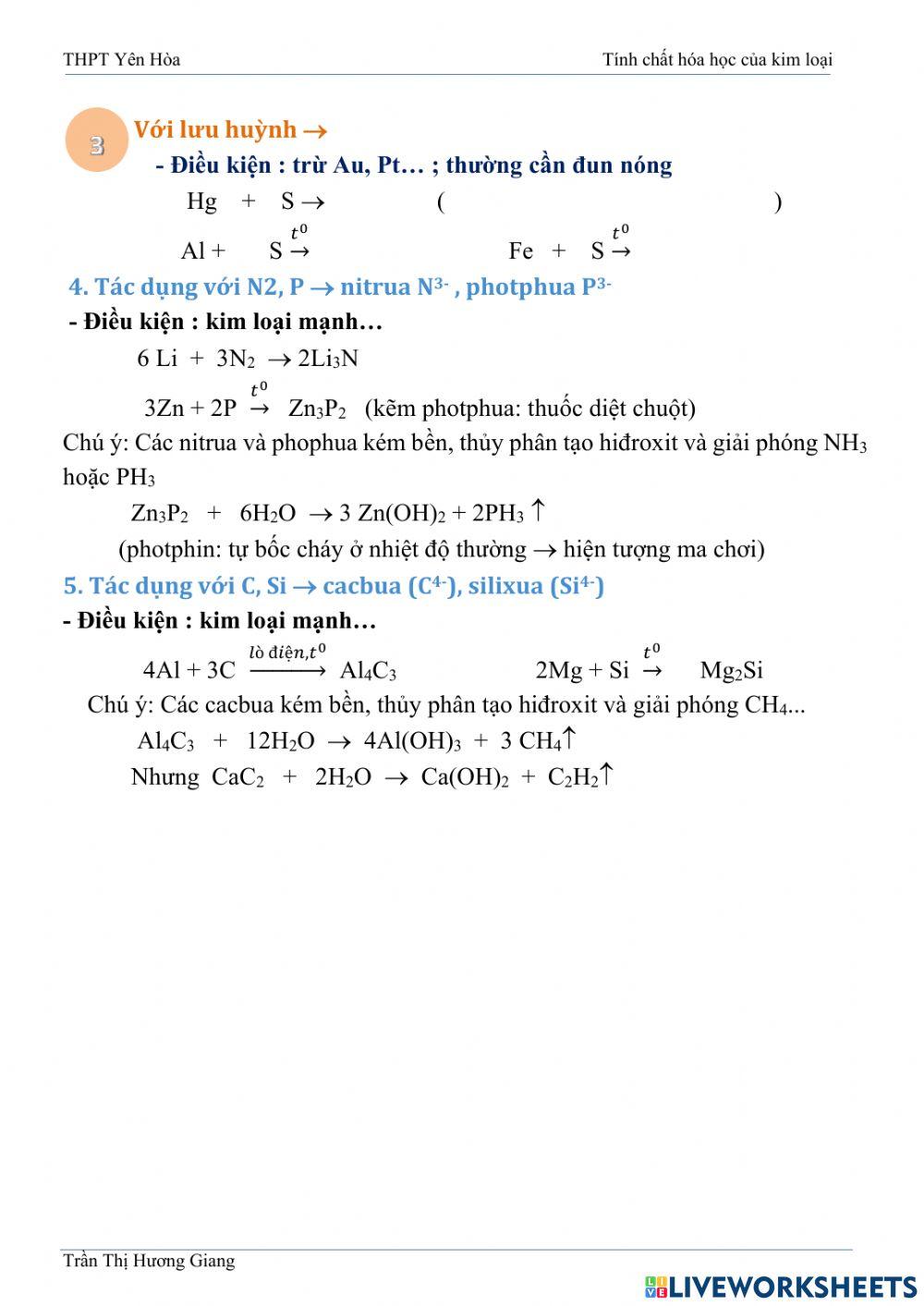 Tính chất hóa học của KL 01