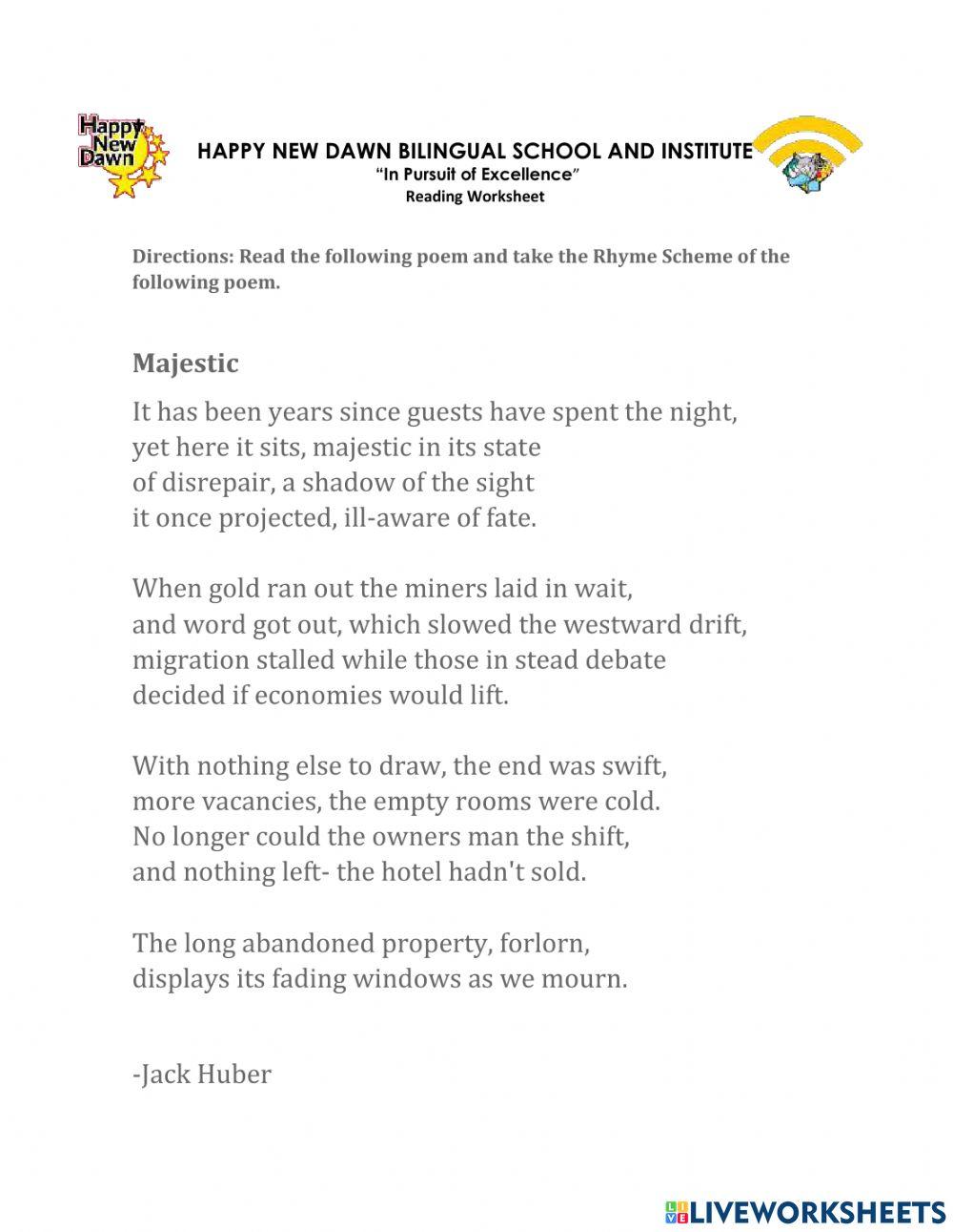 Rhyme Scheme online exercise for Live Worksheets