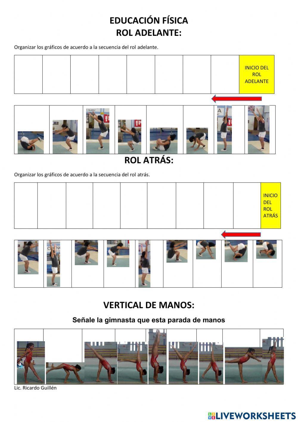GIMNASIA: ROL ADELANTE, ROL ATRÁS Y VERTICAL DE MANOS