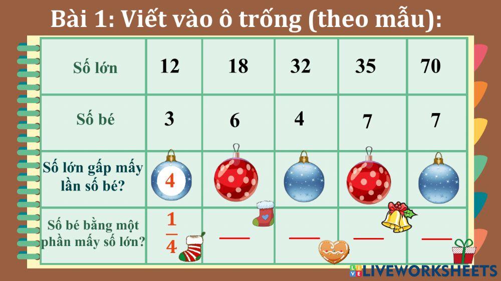 Toán 3- So sánh số bé bằng một phần mấy số lớn Toán 3- So sánh số bé bằng một phần mấy số lớn