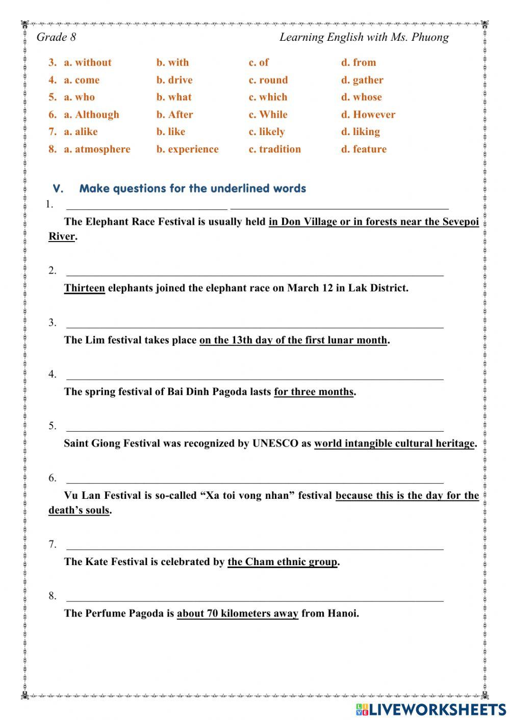 Englíhs  8 - Unit 5 - Test 1