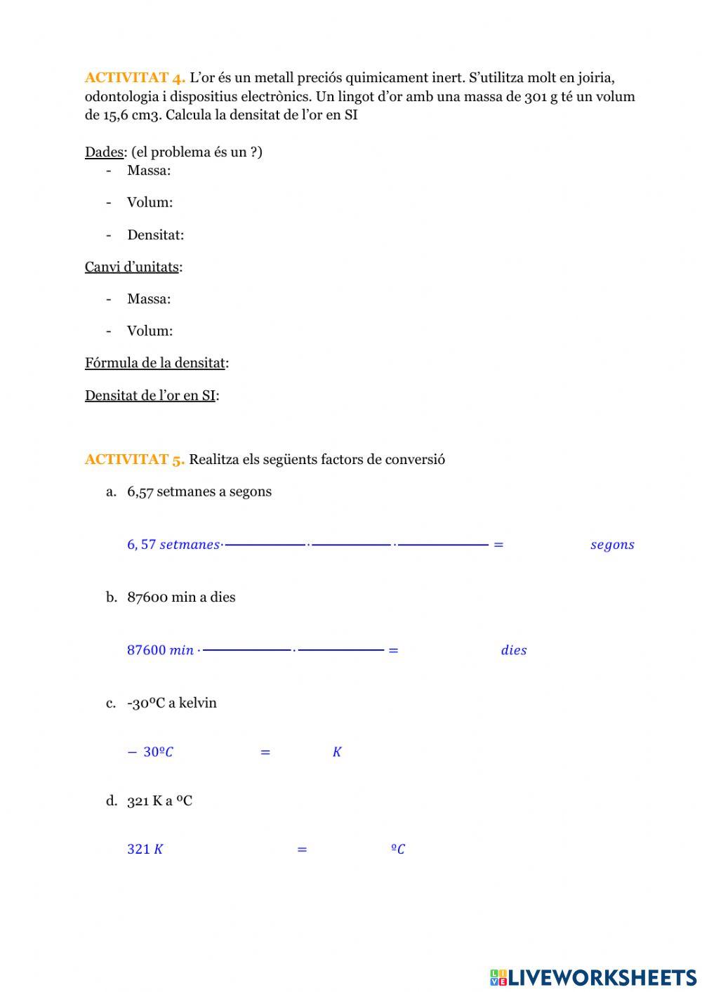 Factors de conversió, notació científica i densitats