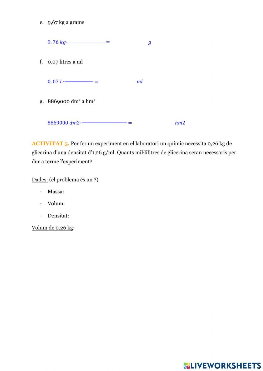 Factors de conversió, notació científica i densitats