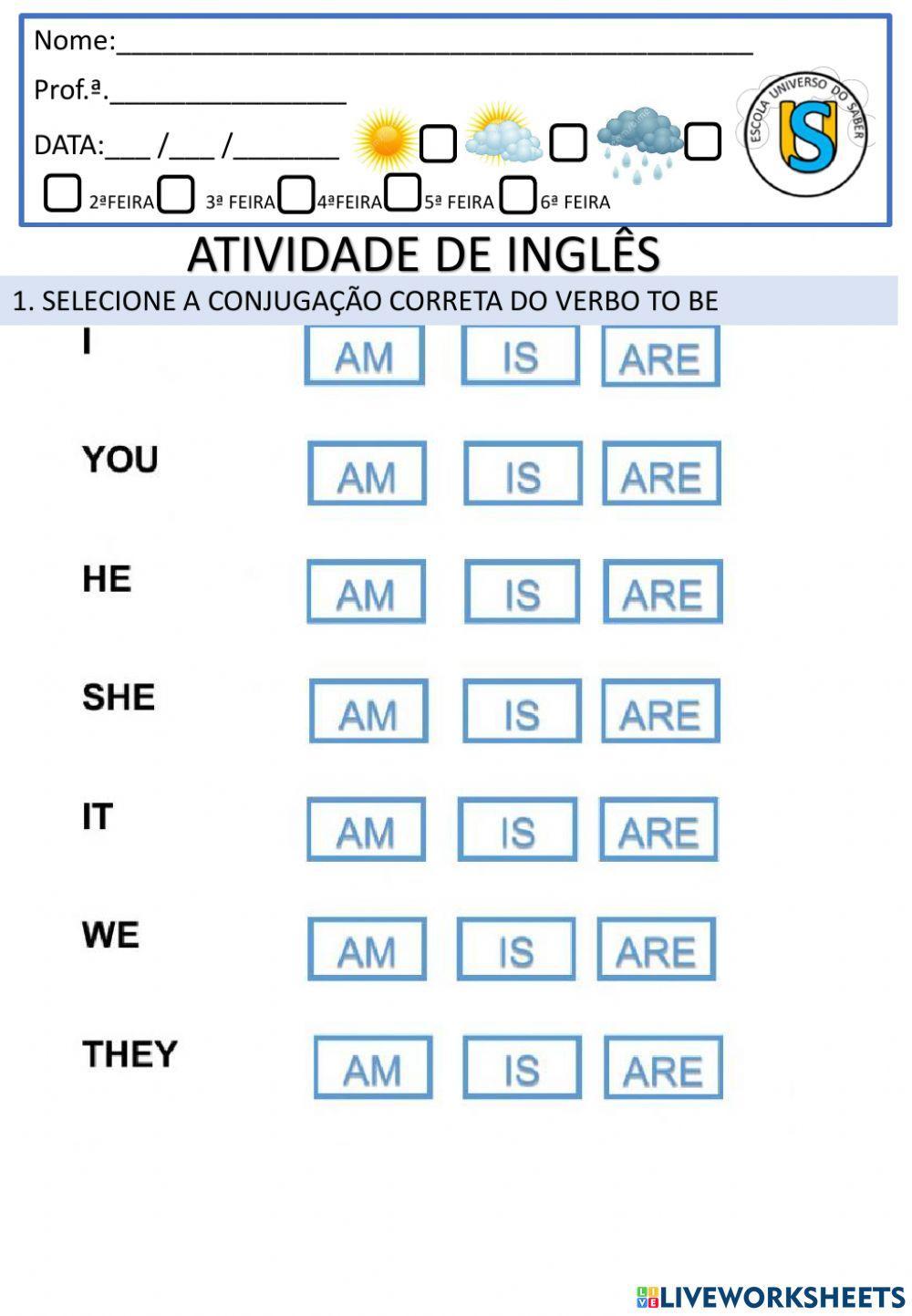 Personal pronouns e verbo to be