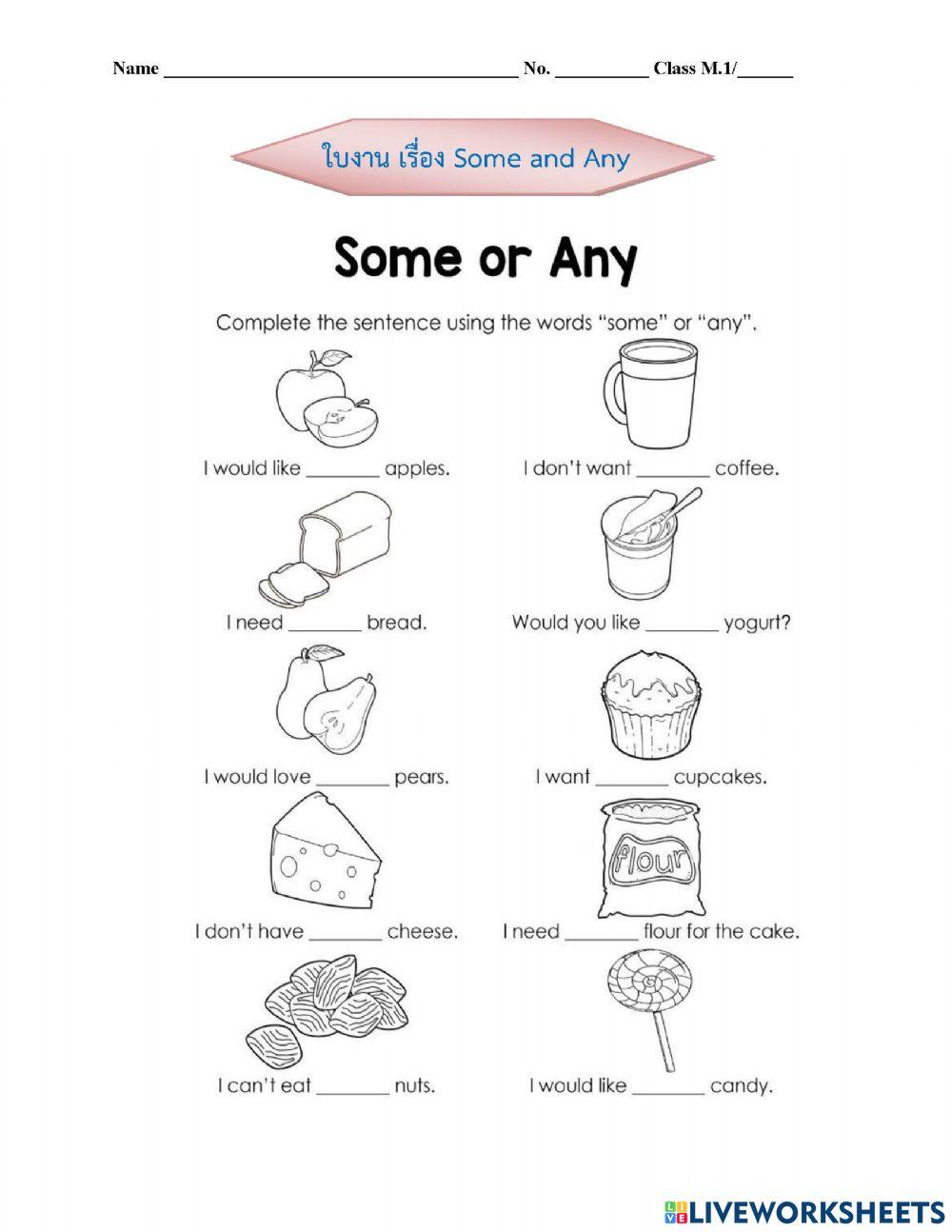 Using some and any online exercise for live worksheets