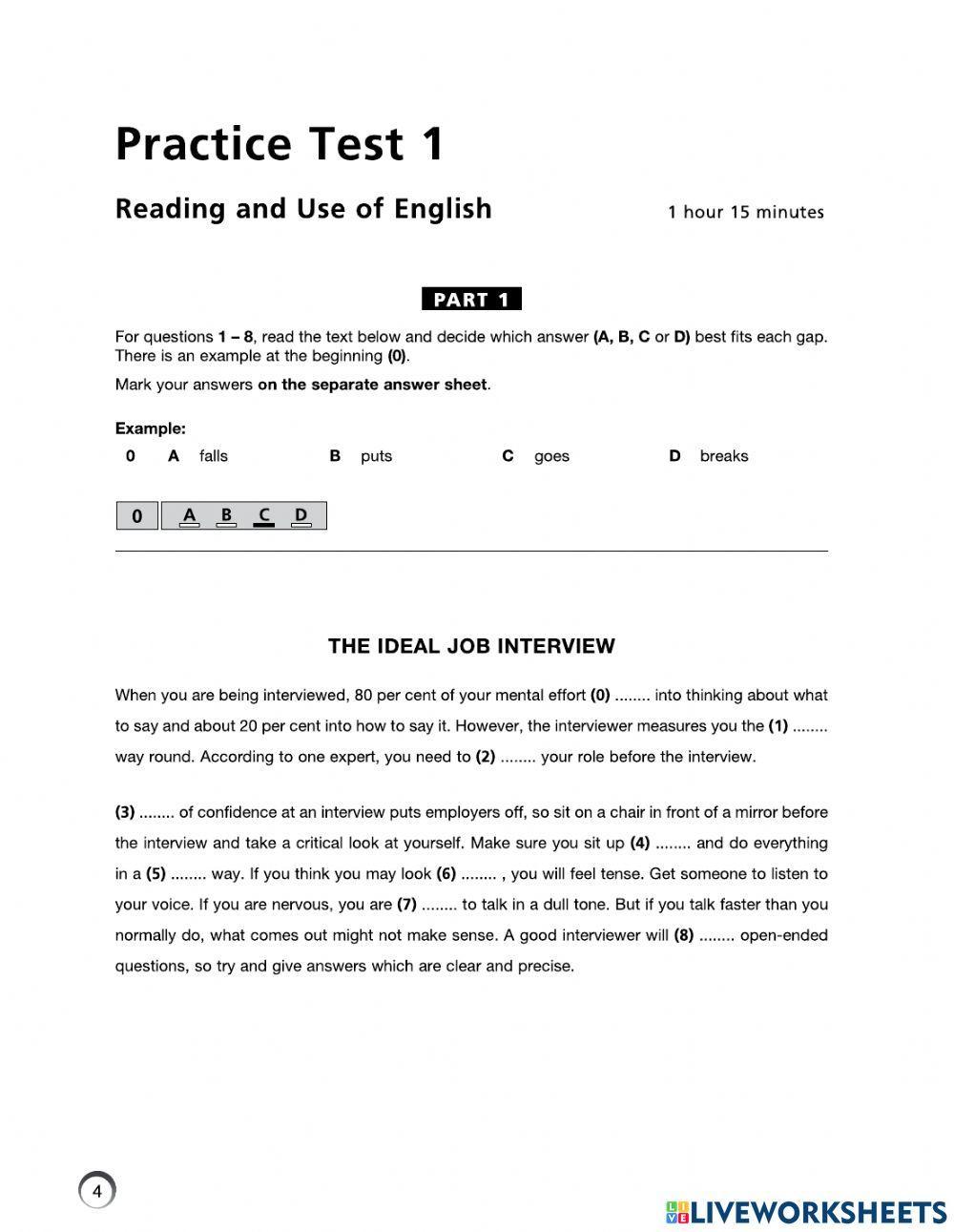 Fce reading and use of enbglish 1-4
