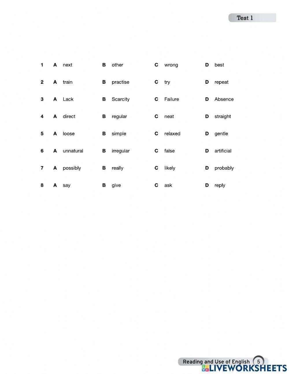 Fce reading and use of enbglish 1-4