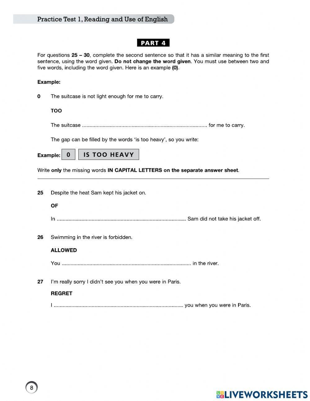 Fce reading and use of enbglish 1-4