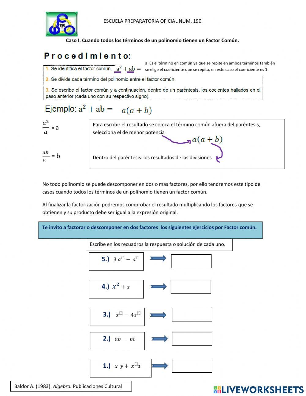 Factorización por Factor común