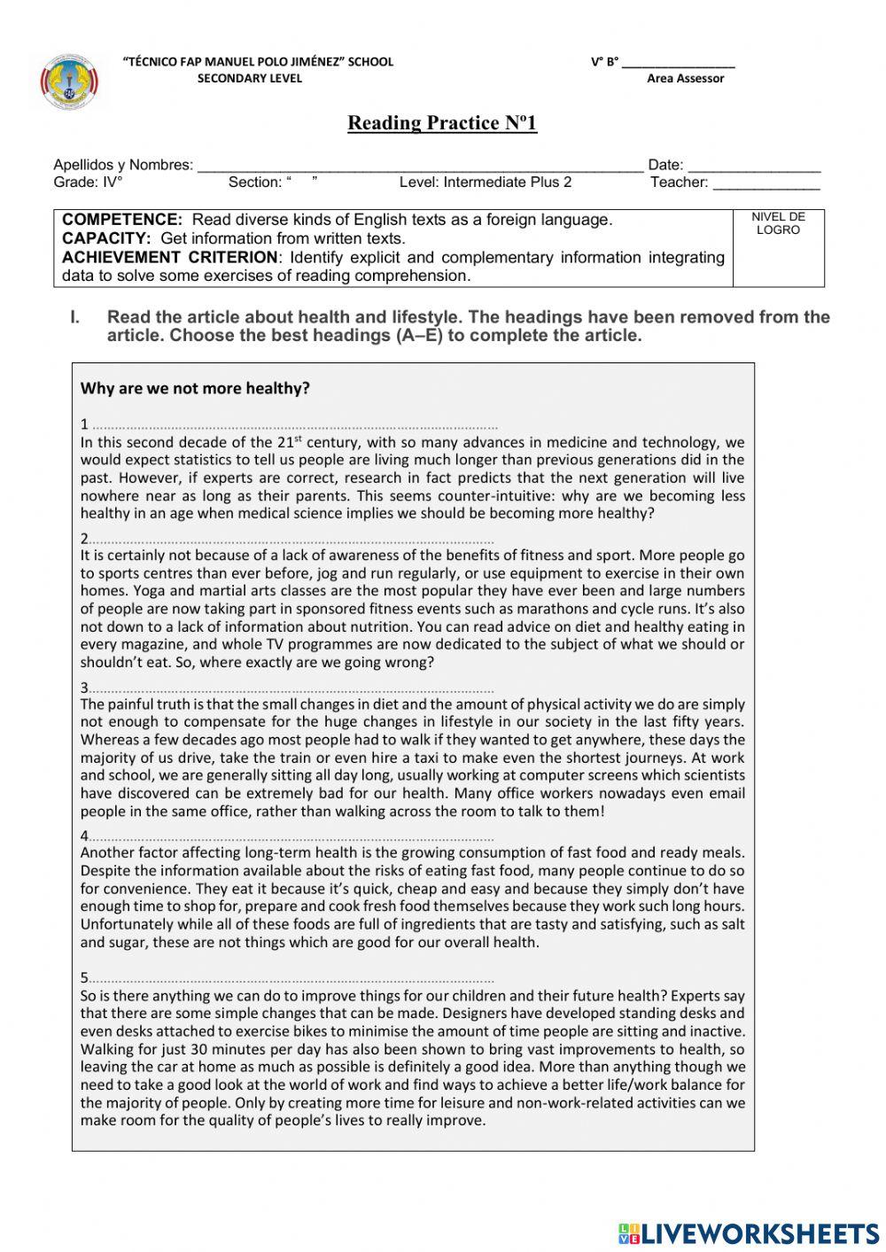 Health and lifestyle