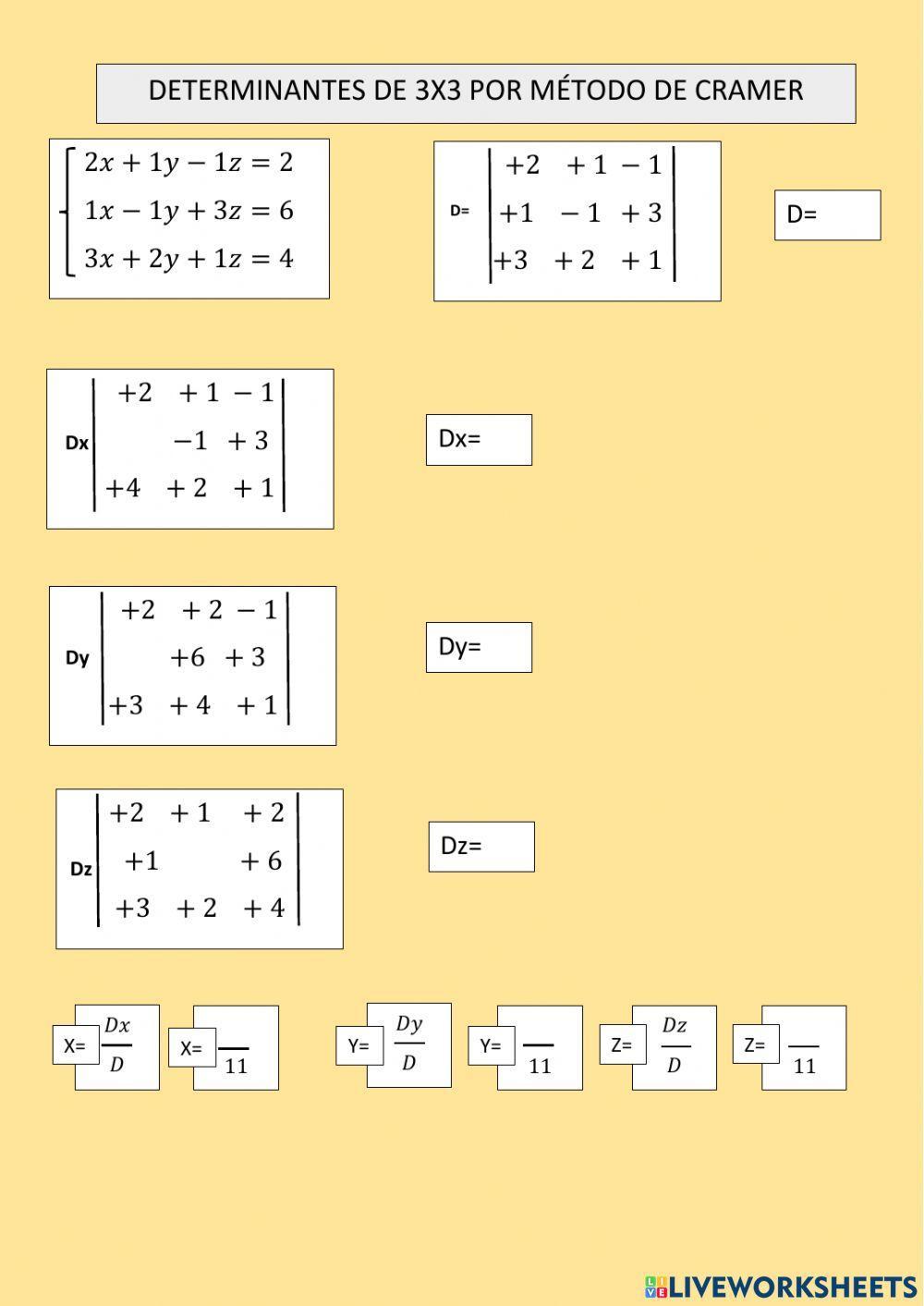 Determinantes de 3x3 y 2x2 Método de Cramer