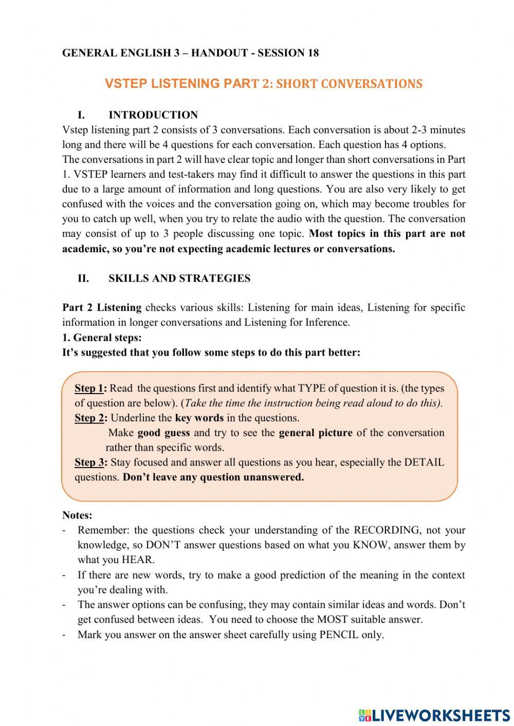 CLC1- Listening- Vstep Part 2