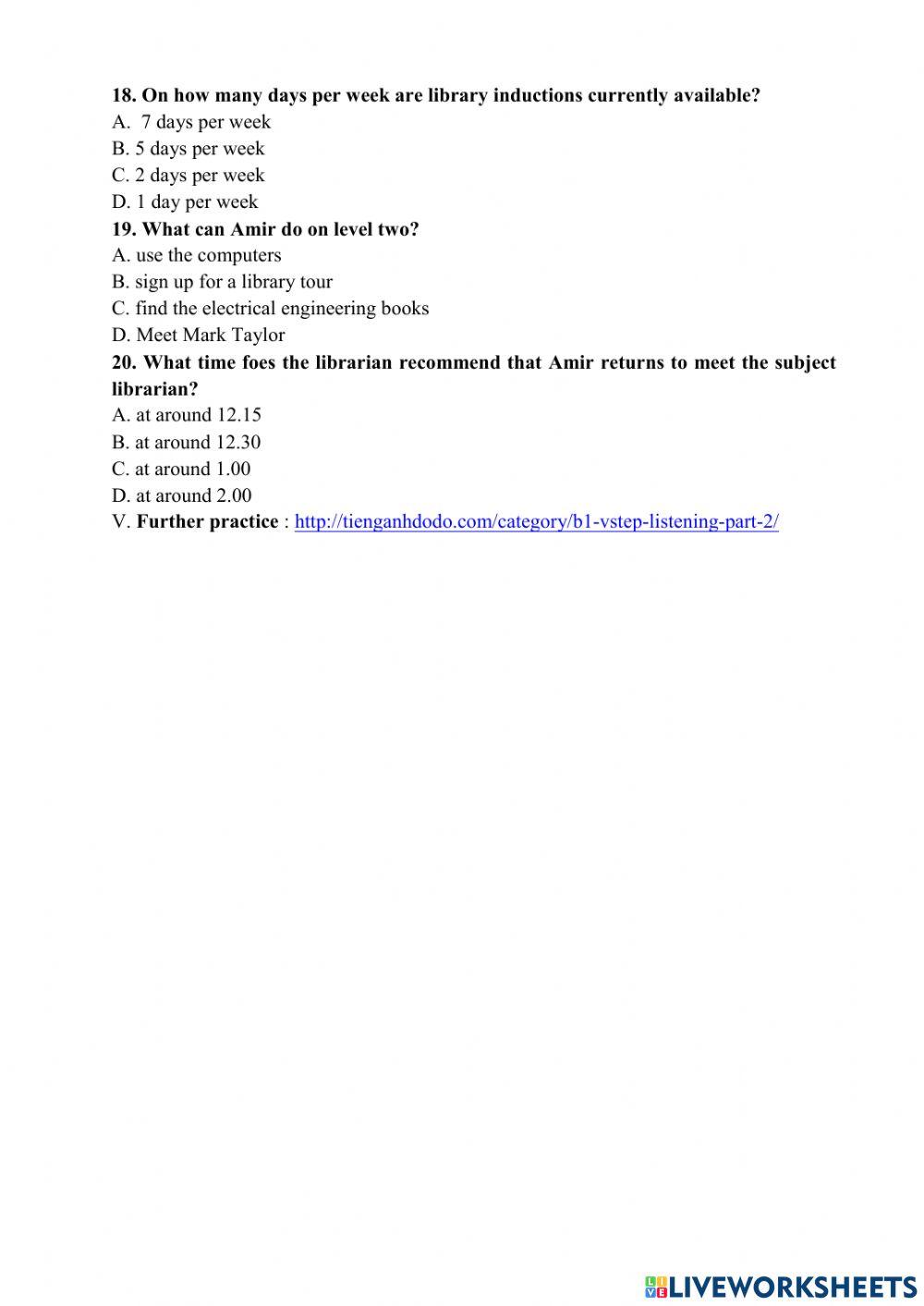 CLC1- Listening- Vstep Part 2