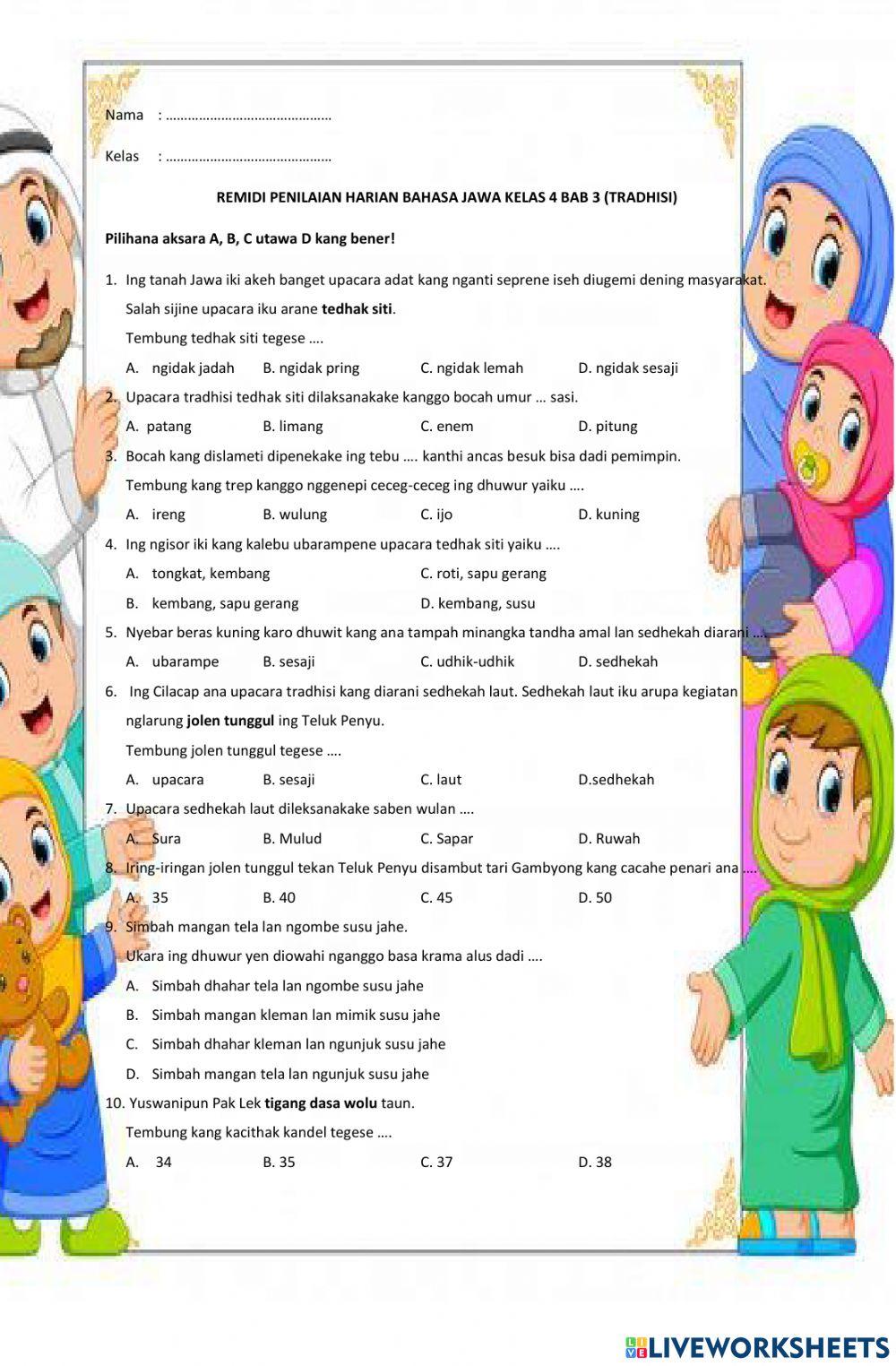 Remidi Bahasa Jawa kelas 4 bab 3