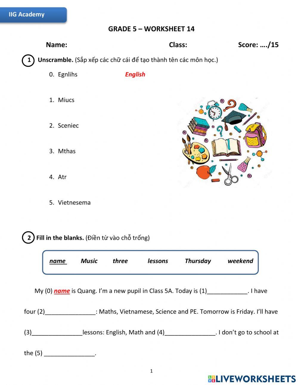 IIG-Grade 5-Worksheet 14
