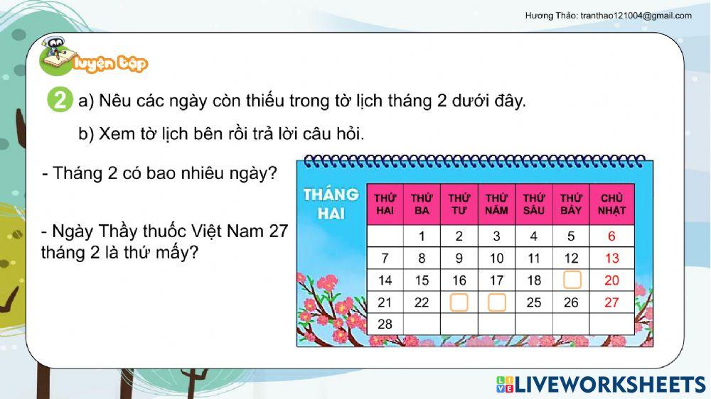 Luyện tập xem lịch