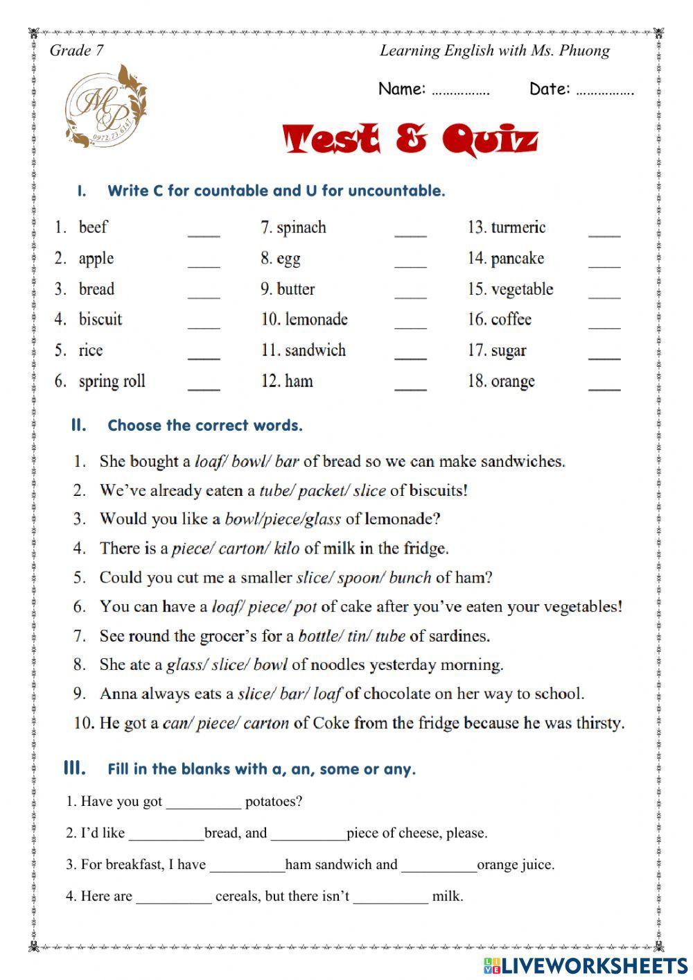 English 7 - Unit 5 - Grammar