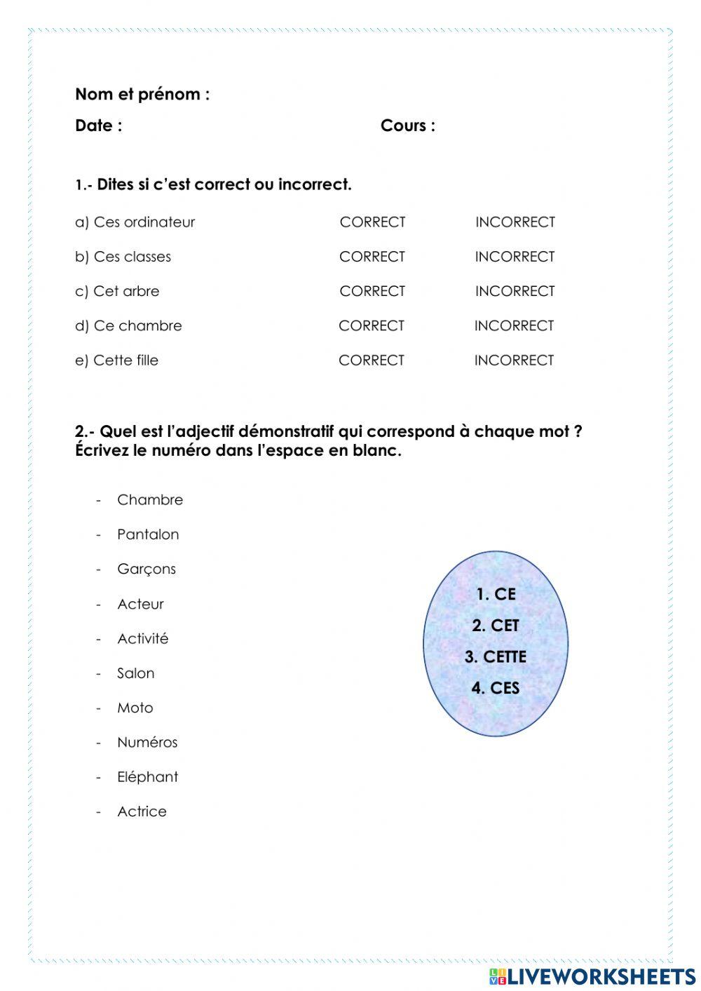 Adjectifs démonstratifs