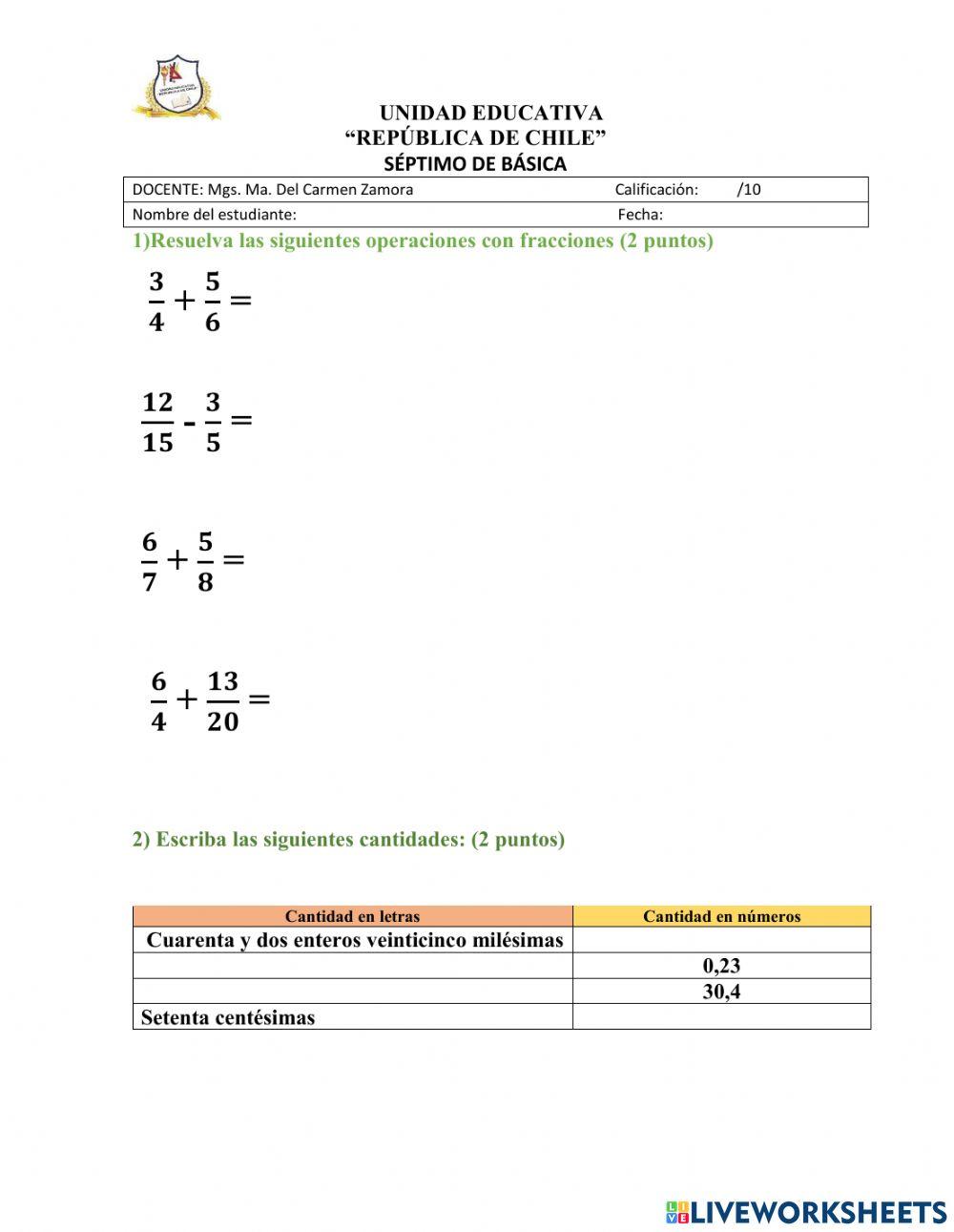 Prueba de Matemática
