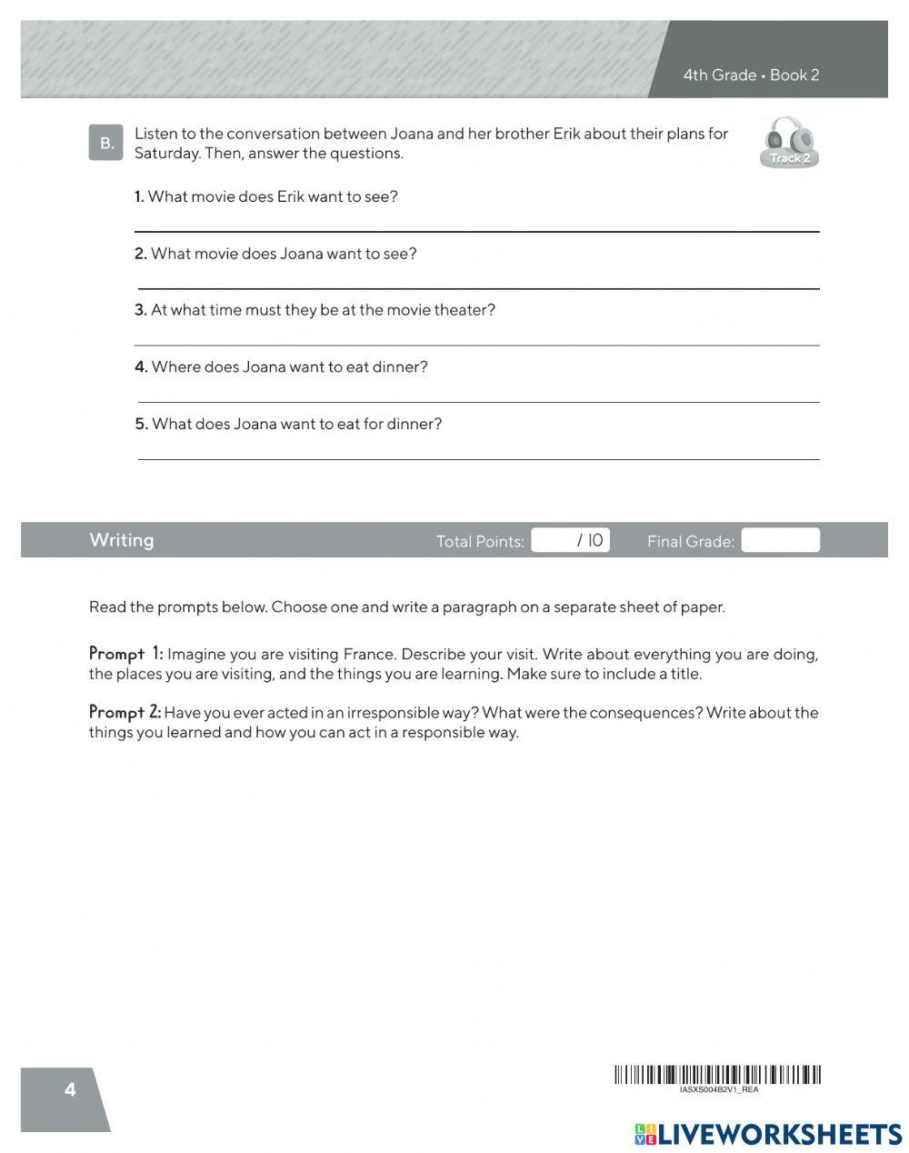 Reading and listening b2 4th grade worksheet live worksheets