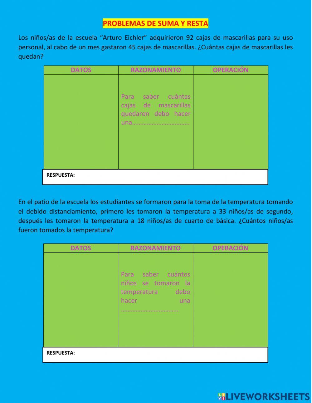 Problemas de suma y resta