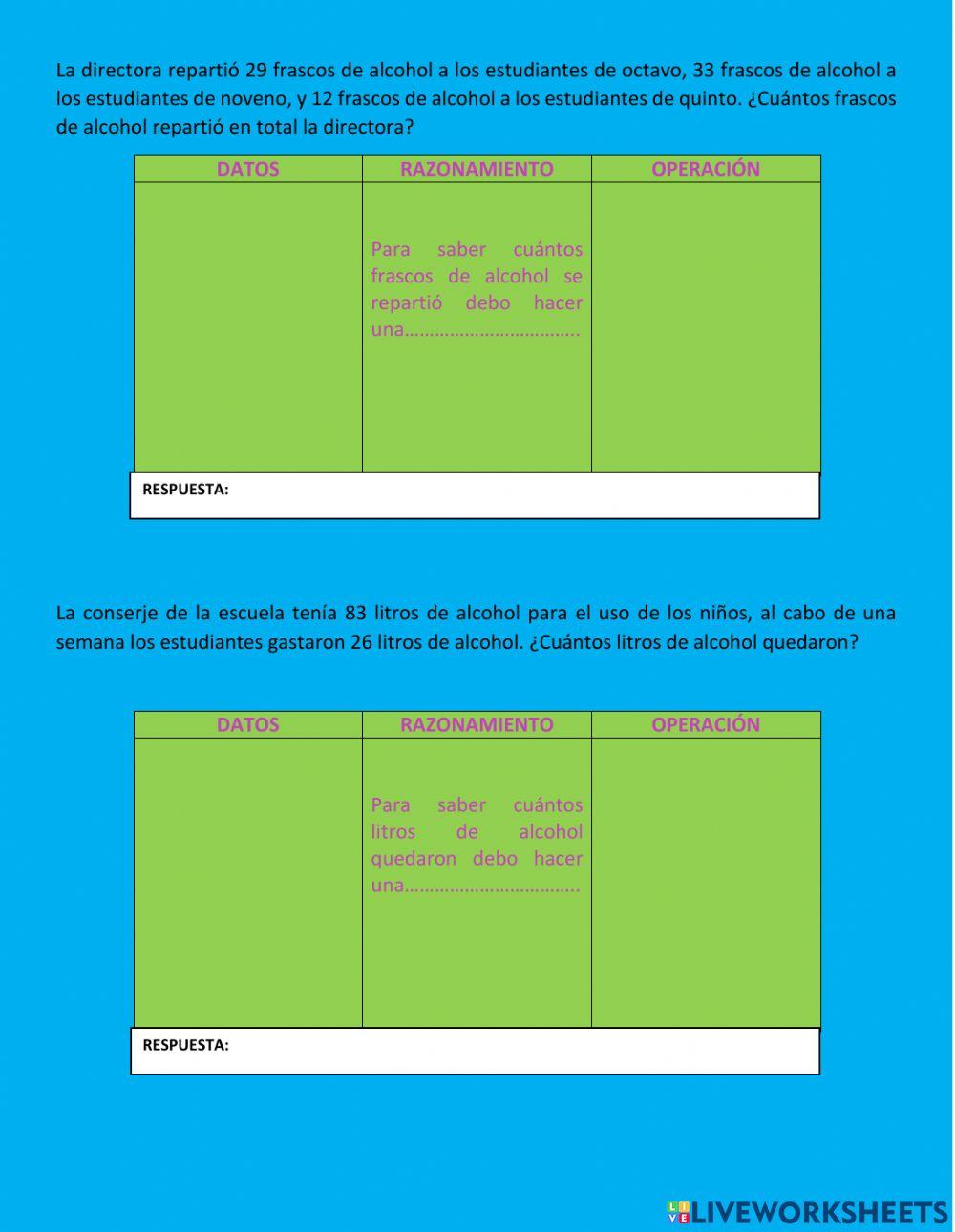 Problemas de suma y resta