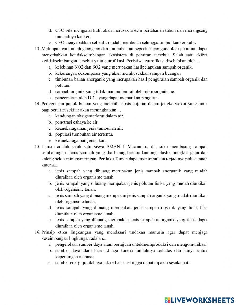 Soal perubahan lingkungan