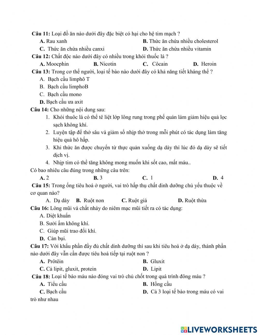 Phiếu bài tập số 1 sinh 8 cuối ki 1