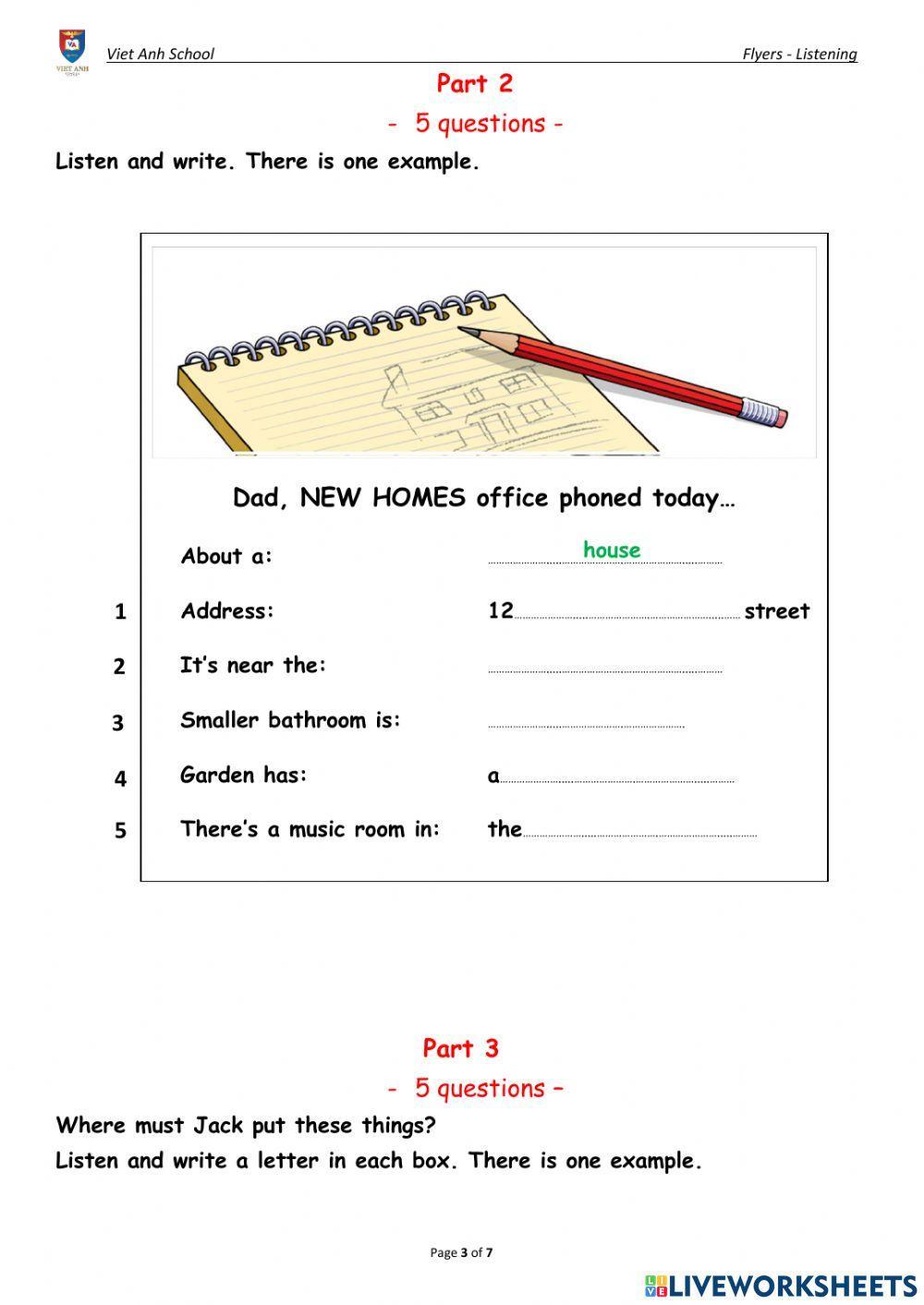 Flyers Listening Test practice 1