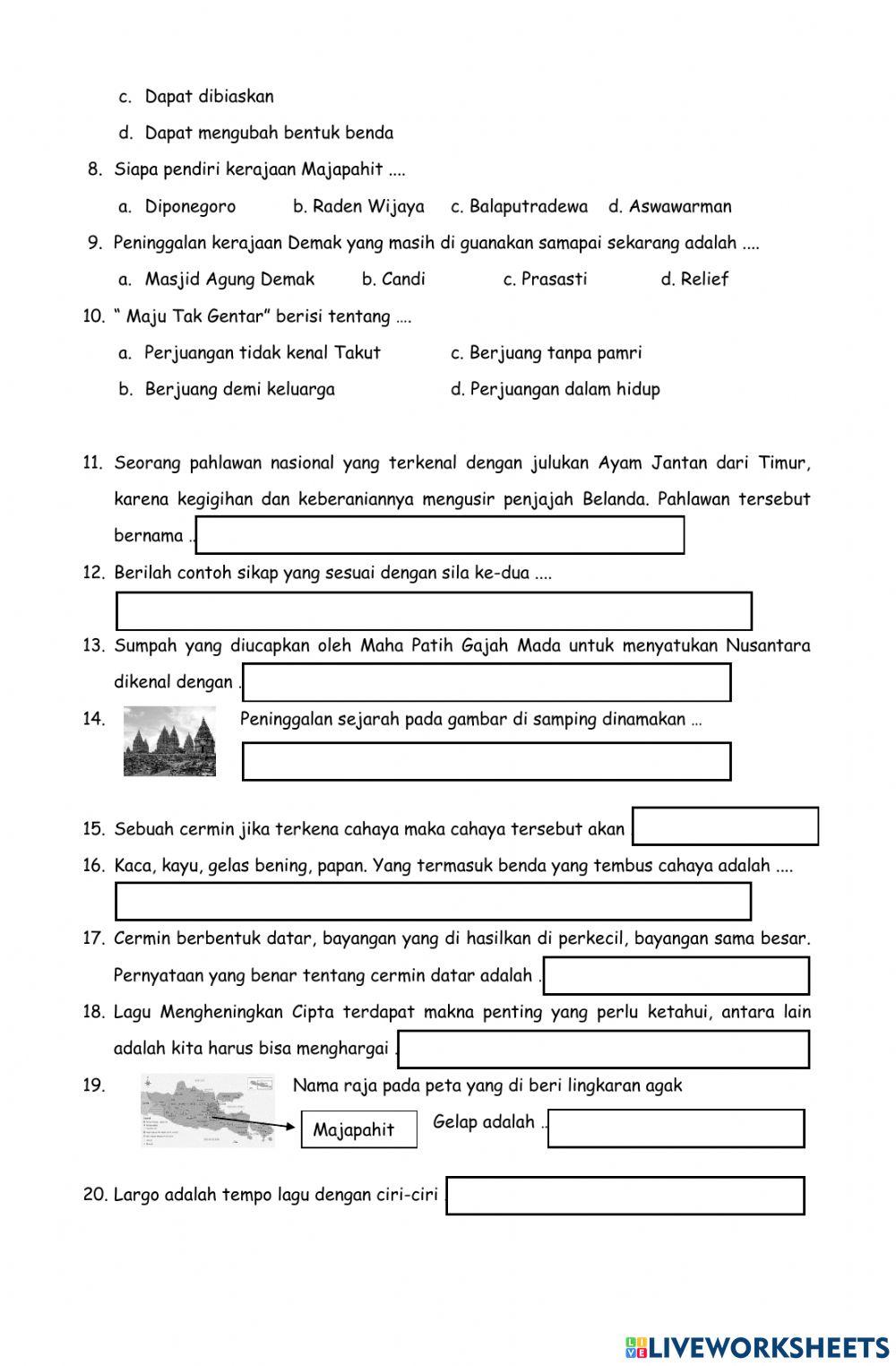 Soal evaluasi pas tema 5