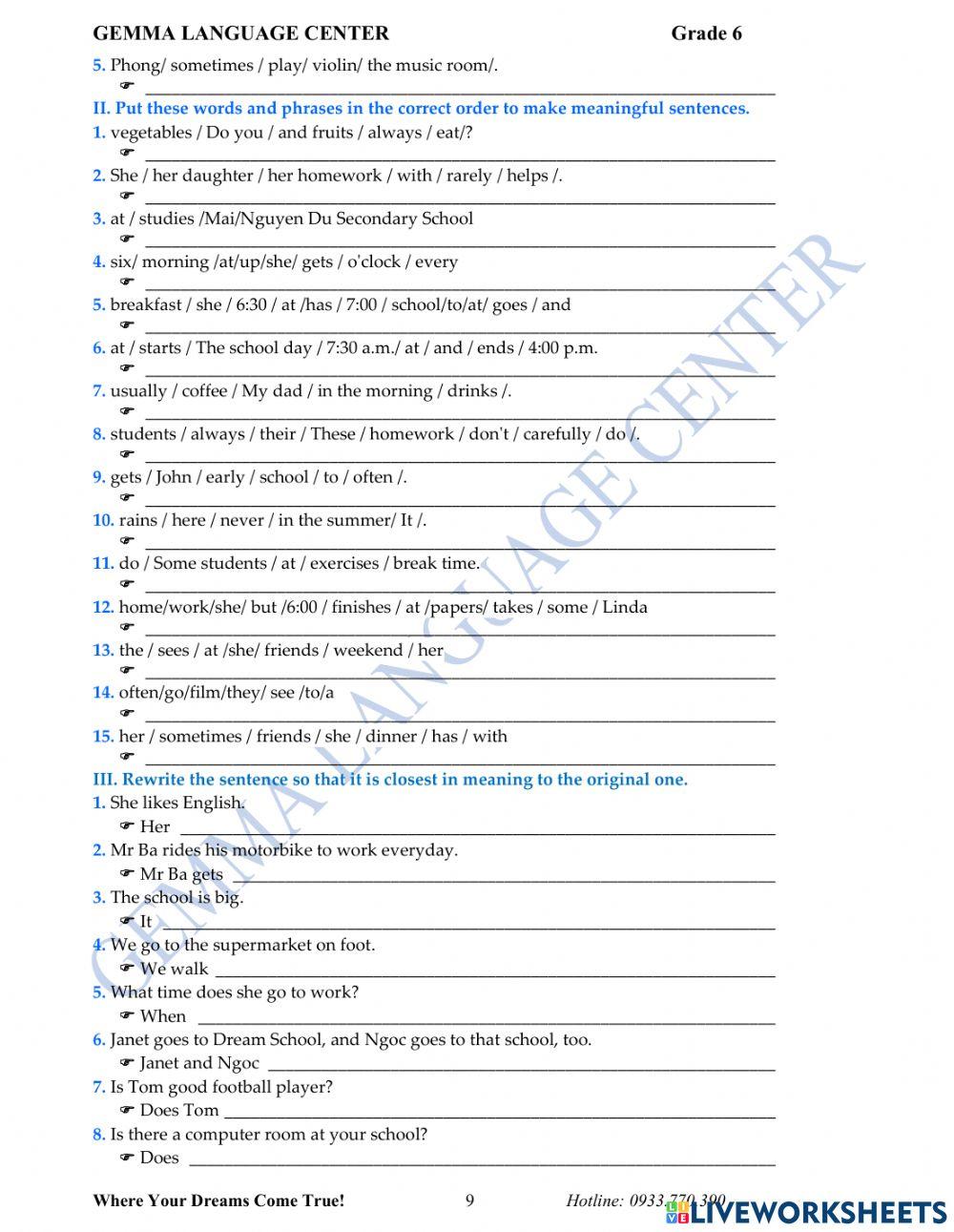 Review Unit 1 Reading and Writing Grade 6