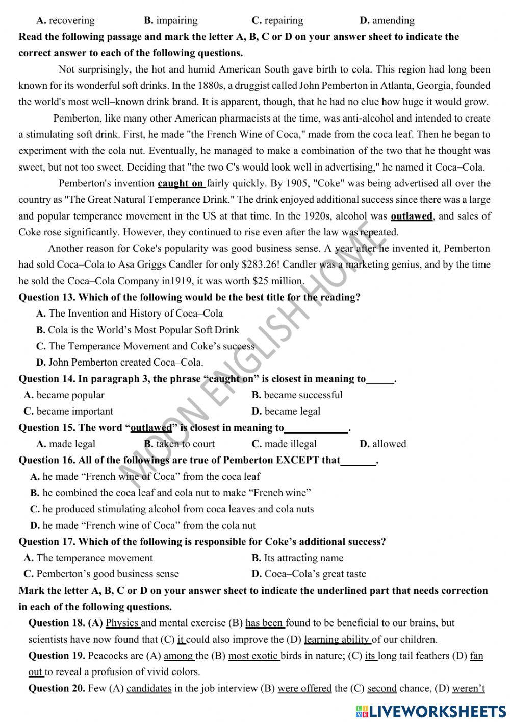 Grade 12- Test 18 (10-12)