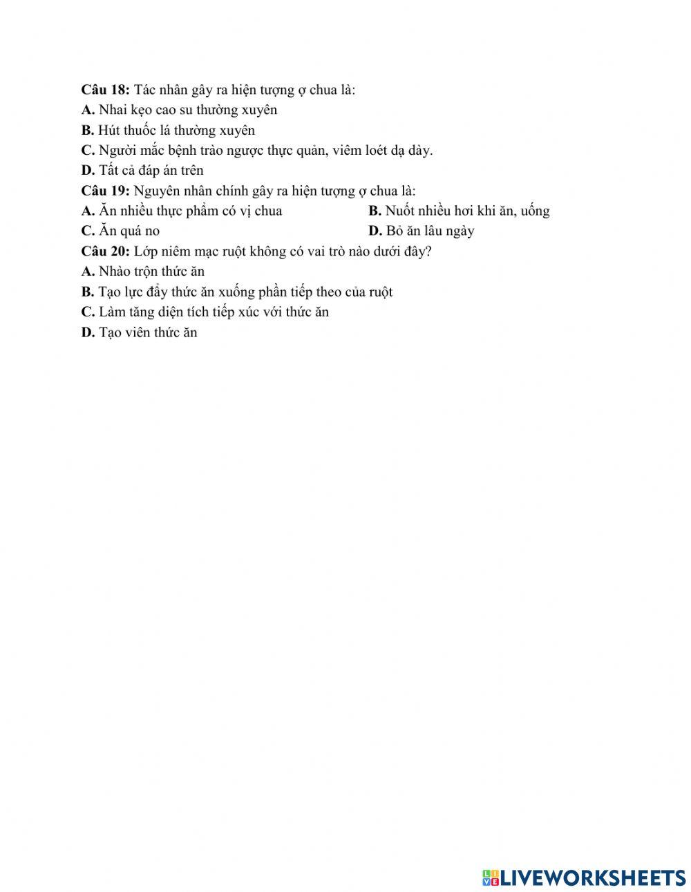 Phiếu bài tập số 2 sinh 8 cuối ki 1